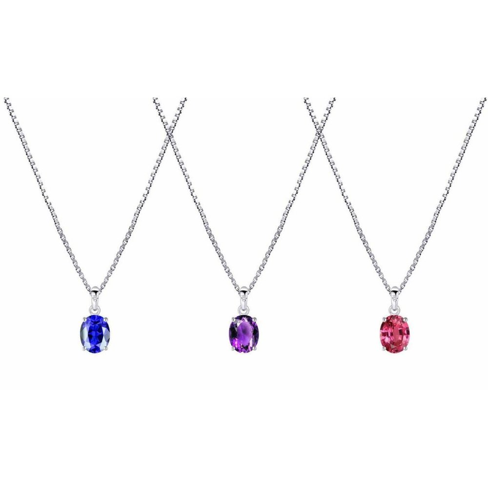 925 SS Amethyst or Sapphire Gemstone Oval Pendant